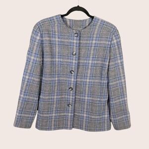 Vintage Pendleton Wool Blazer Womens Size Large Gray Purple‎ Plaid Classic Boxy